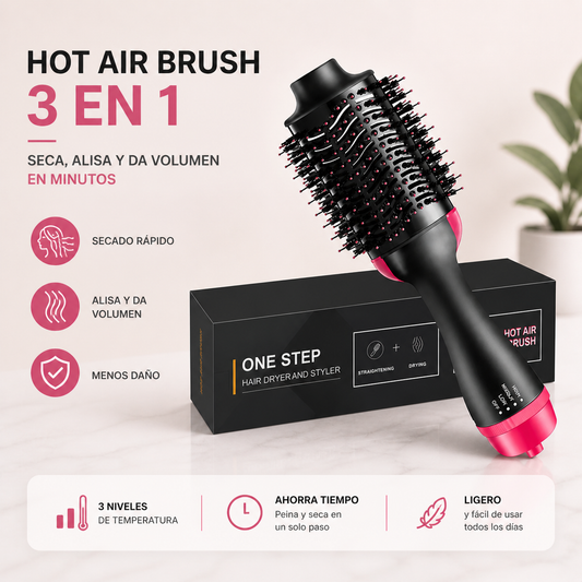 Hot Air Brush 3 en 1™ – Seca, alisa y da volumen en minutos sin dañar tu cabello